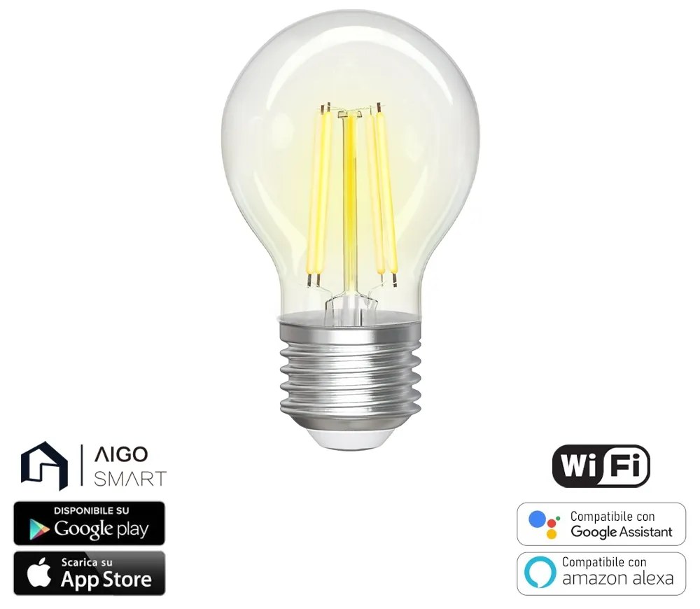 Lampadina Led a Filamento Smart G45 E27 4,5W WiFi CCT luce regolabile e dimmerabile Aigostar