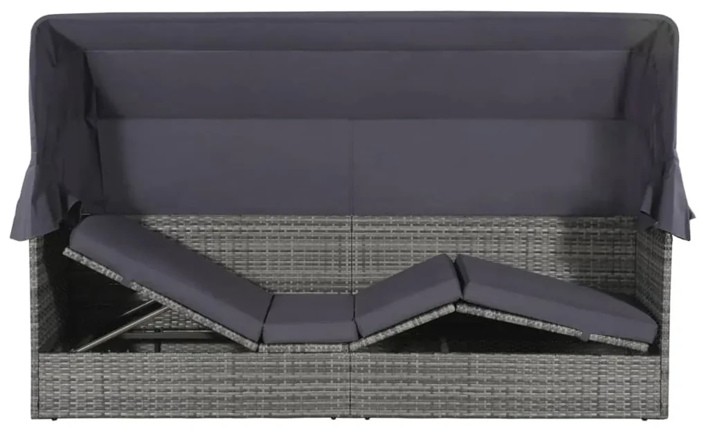 Lettino da giardino con tettuccio grigio 205x62 cm polyrattan