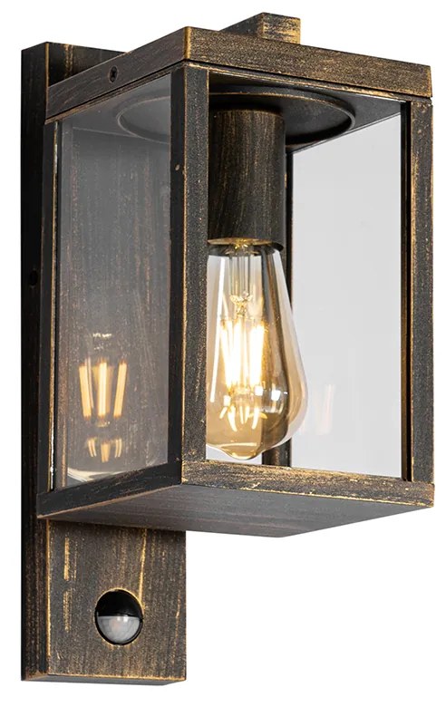 Lanterna da parete per esterni oro antico con sensore di movimento IP44 - Charlois