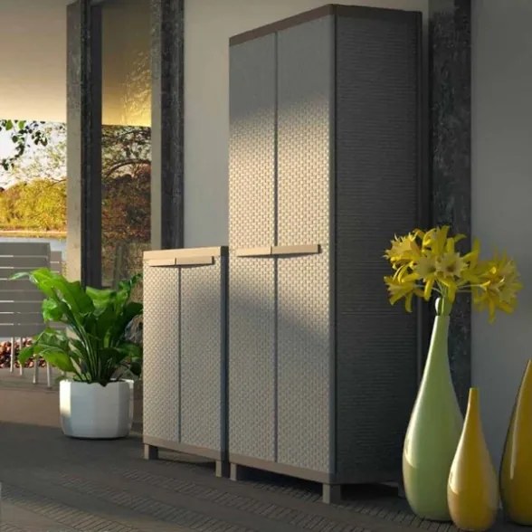 Armadio In Resina Terry 3 Ante Tuttopiani Portascope 102x39x170 Cm Finitura Rattan