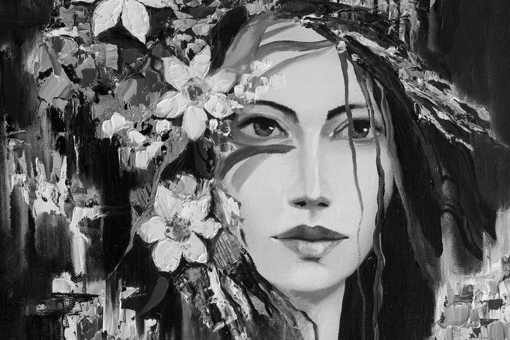 Stampa su tela – Pittura originale di una donna in bianco e nero