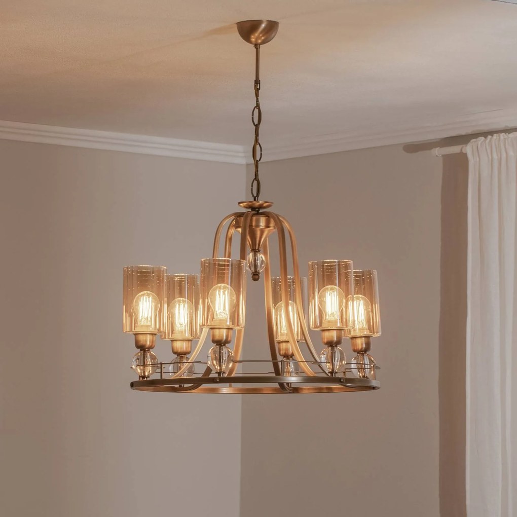 Lampadario a soffitto Jadina Avonni, dimmerabile, Bronzo / Ottone antico, Soggiorno / Sala da pranzo, Metallo, Lampadario