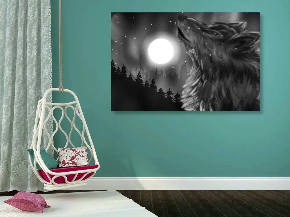 Stampa su tela – Luna dei lupi in bianco e nero