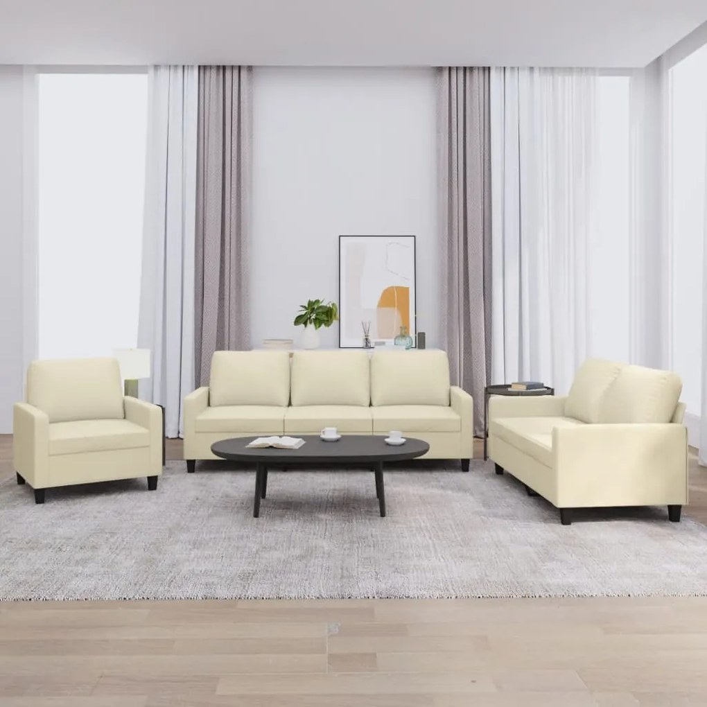 Set Di Divani 3 Pz Con Cuscini Crema İn Similpelle /