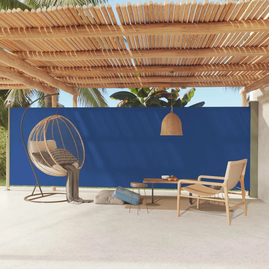 Tenda Da Sole Laterale Retrattile Per Patio 180x600 Cm Blu /