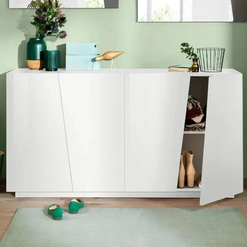 Credenza VEGA Moderna con 4 Ante 160 Battente, Colore Bianco Lucido