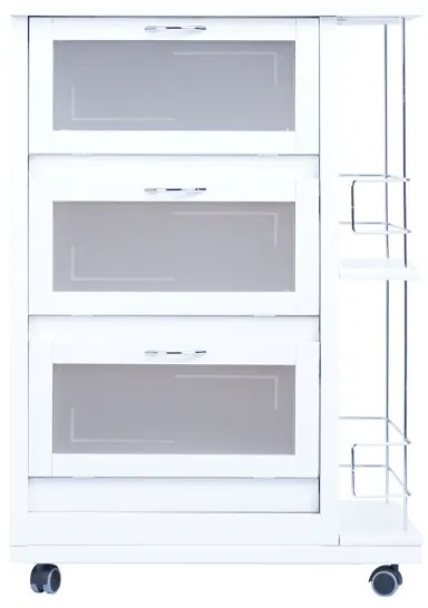 Carrello con ante a ribalta e portabottiglia LANDHELL Bianco