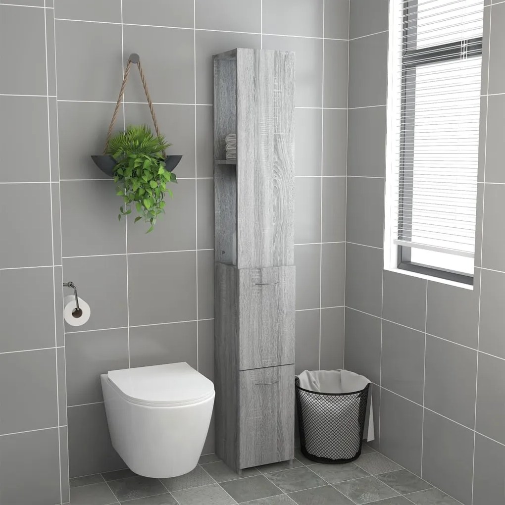 Armadietto bagno grigio sonoma 25x25x170cm legno ingegnerizzato