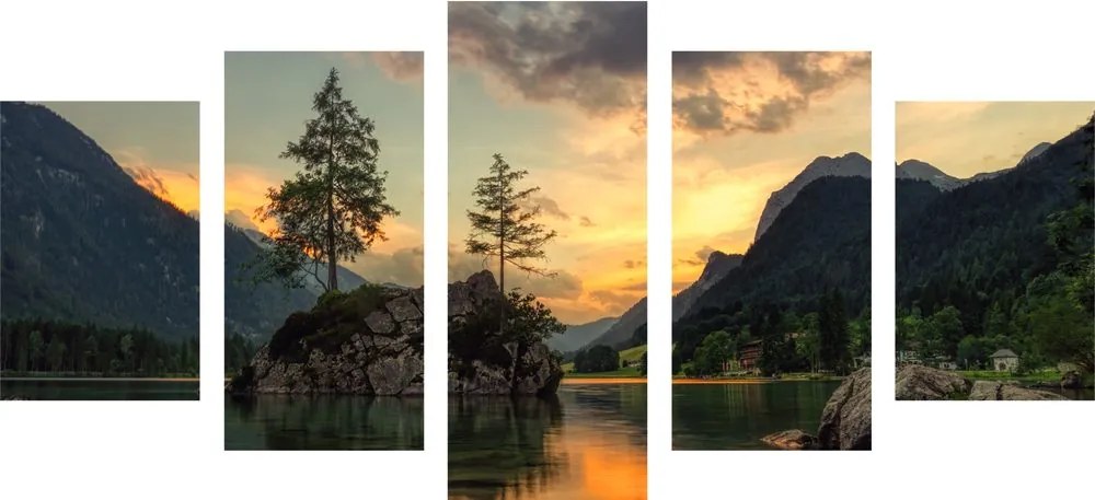 Quadri 5 pezzi – Paesaggio montano al lago