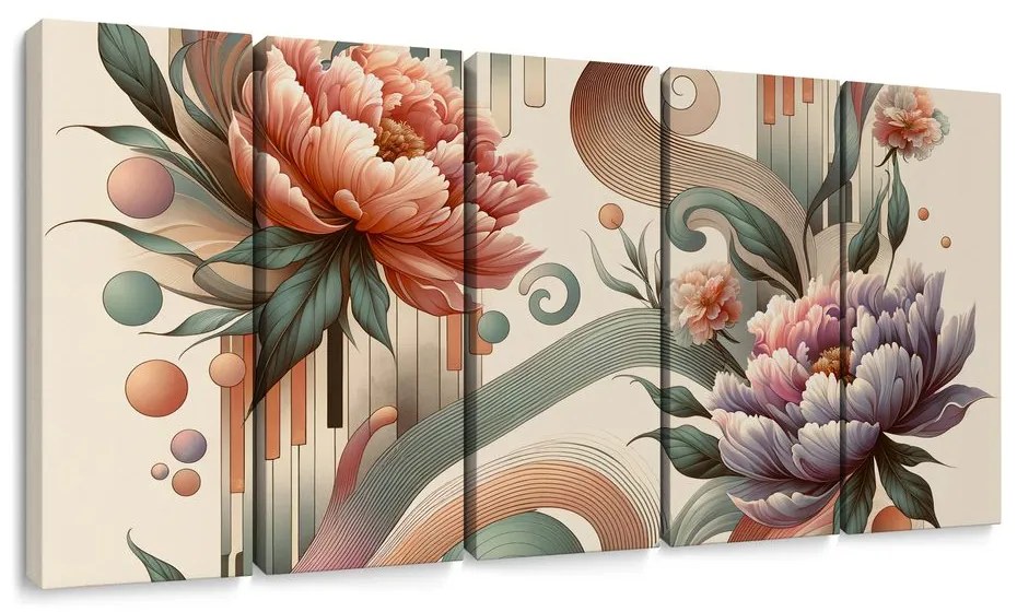 Quadri 5 pezzi – Curve artistiche e fiori