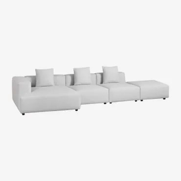 Divano Componibile Chaise Longue Angolare Sinistro In 3 Pezzi Con Puff (↔︎390 Cm) Bruna Tessuto Grigio Ghiaccio - Sklum