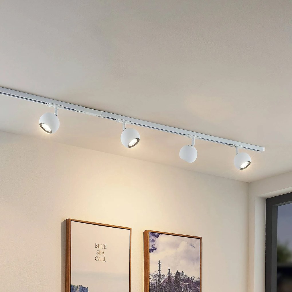 Sistema a binario Lindby Linaro, GU10, 4 luci, bianco, Ø 9 cm Linaro Lindby, dimmerabile, Bianco / Opale, Corridoio, Metallo, Moderno