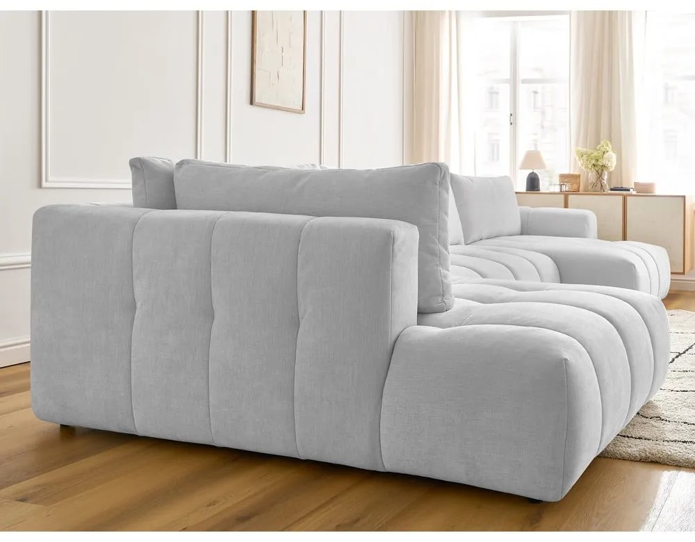 Divano angolare grigio chiaro allungabile e con contenitore (penisola a sinistra/a U) Fuji – Bobochic Paris