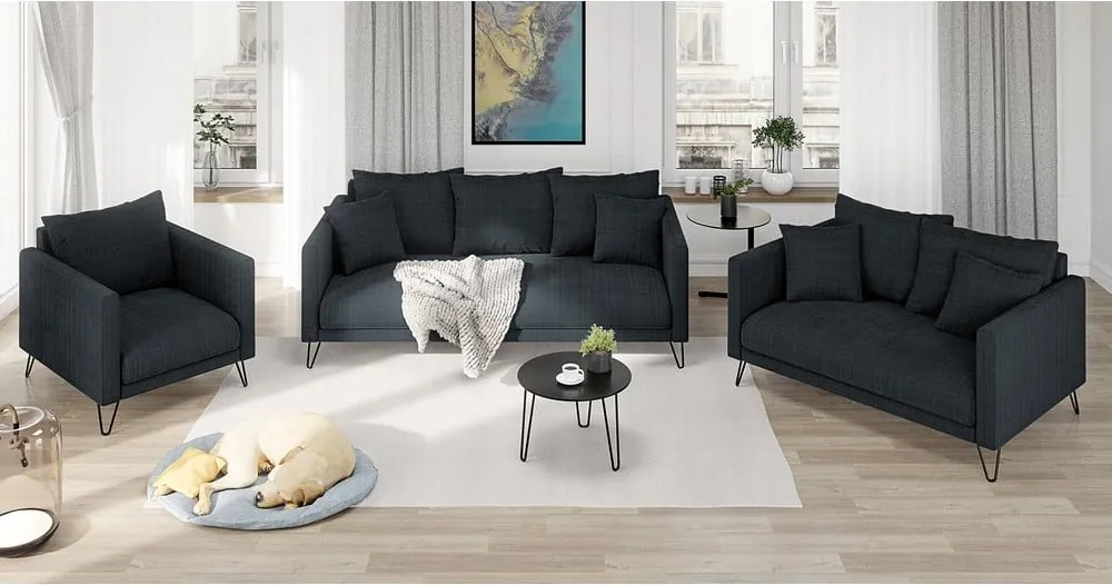 Divano grigio scuro con rivestimento in ciniglia 200 cm Freya – Ropez