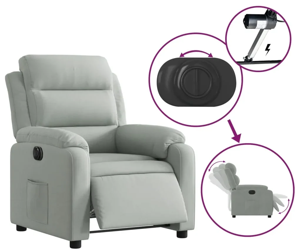 Poltrona elettrica reclinabile grigio chiaro in vera pelle