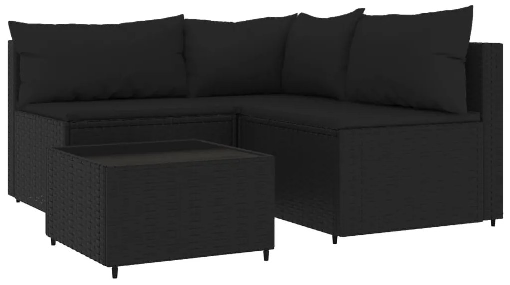 Set divani da giardino 4 pz con cuscini nero in polyrattan