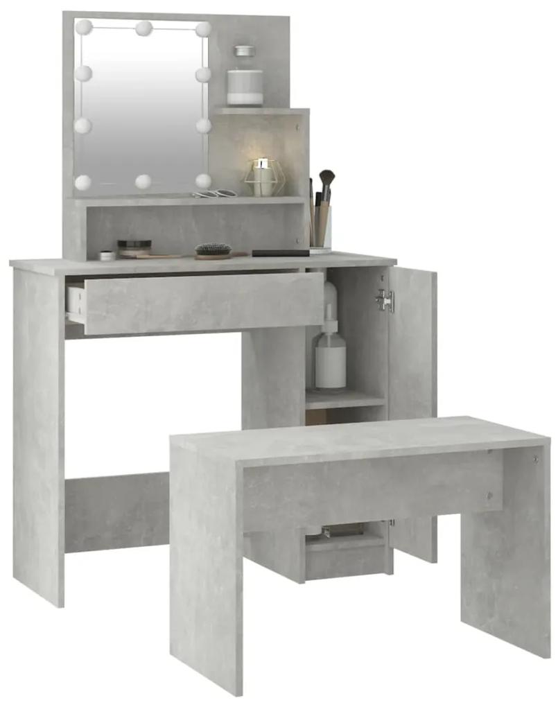 Set tavolo da toeletta grigio cemento con led legno multistrato