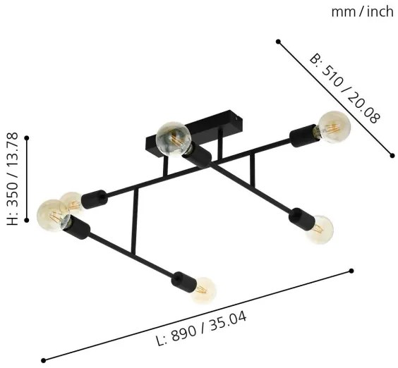 Eglo 98034 - Lampadario fisso BELSIANA 6xE27/40W/230V nero