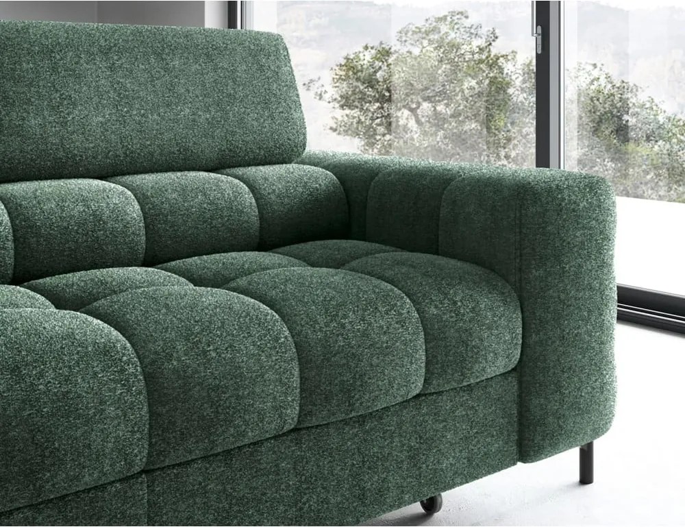 Divano angolare verde allungabile/con contenitore (con penisola a sinistra/a L) con rivestimento in bouclé Ferucce – ELTAP