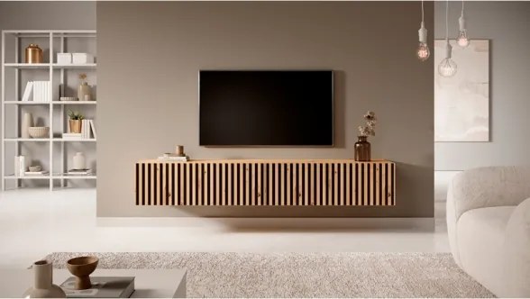 Mobile TV Sospeso Listellato 175 Cm Rovere E Nero Astra