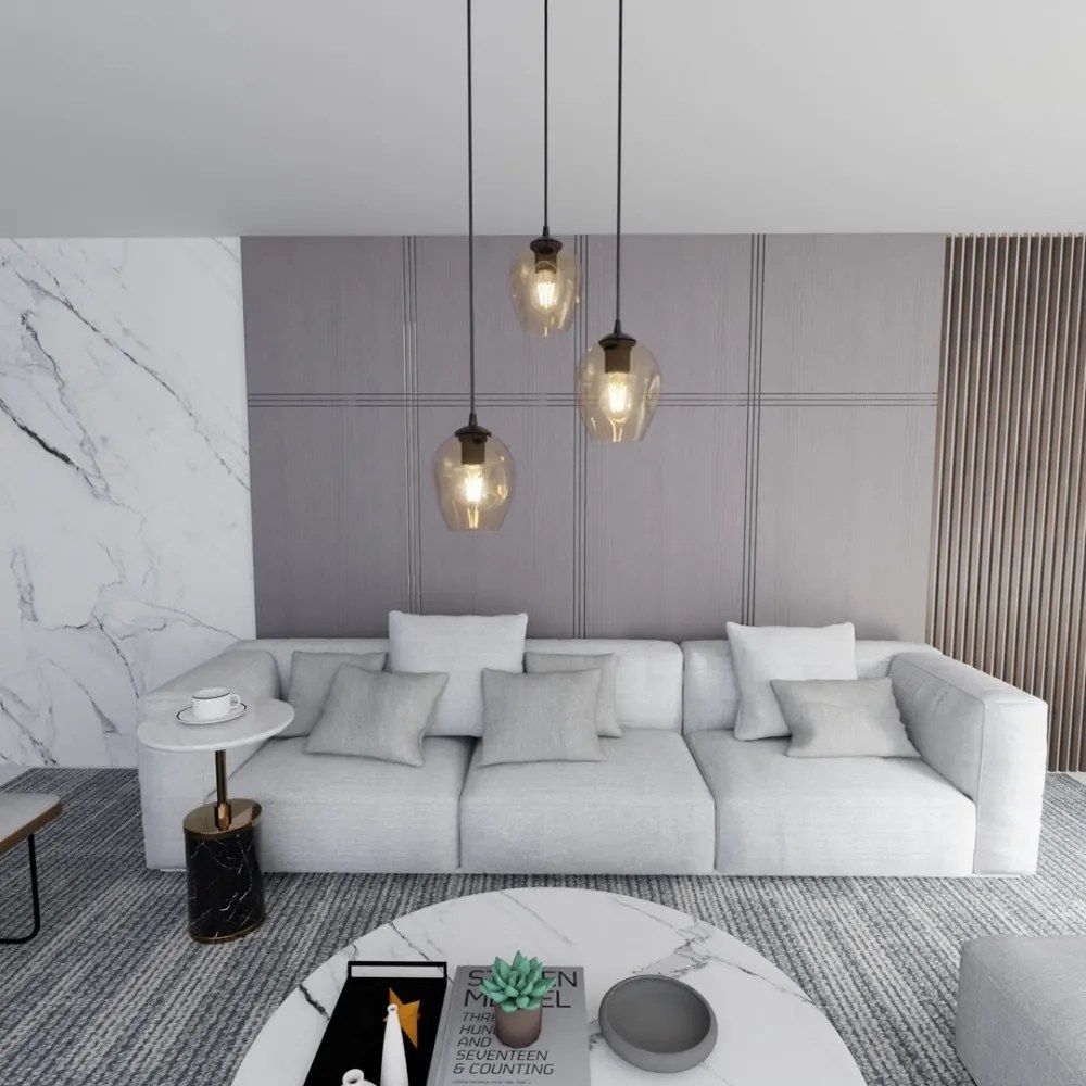 Lampadario a Sospensione in Acciaio e Vetro ISTAR 3 BL PREMIUM 3xE27 Colore delle Sfere Ambrate