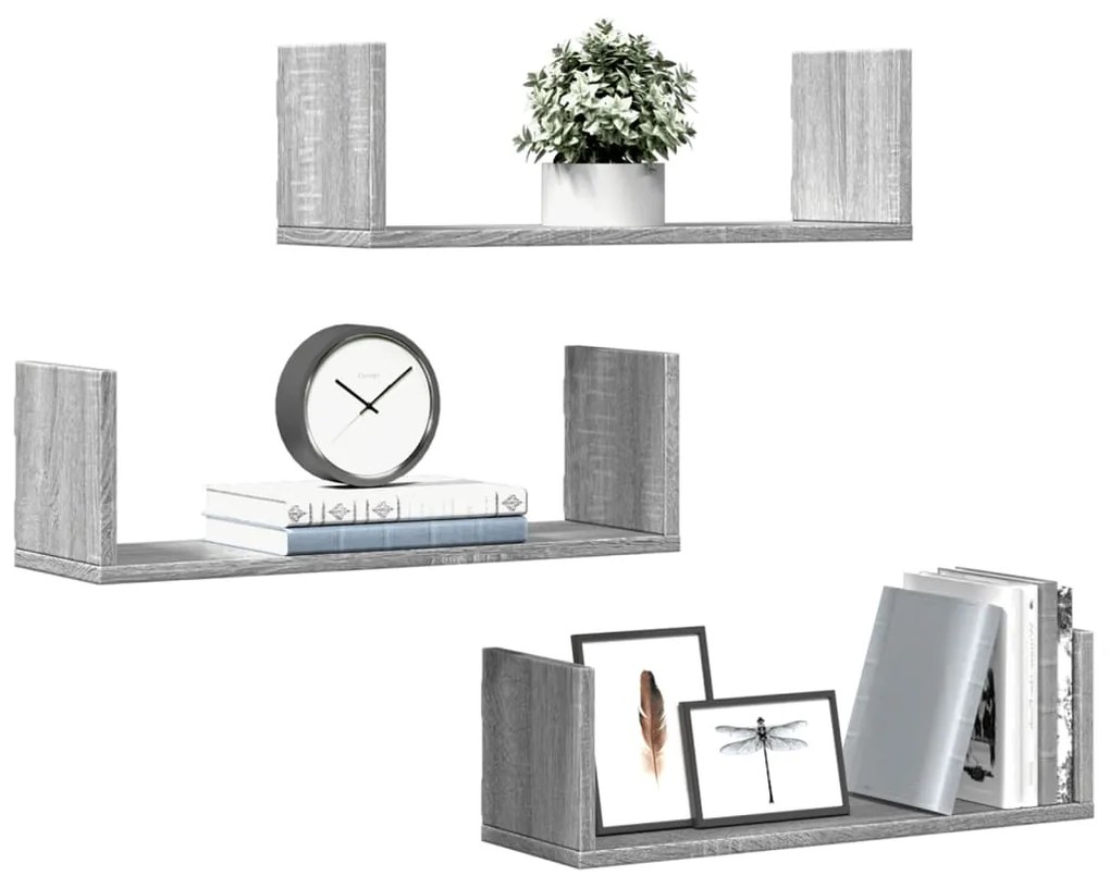 Mensole A Parete 2pz Grigio Sonoma 58x18x18 Cm İn Truciolato /