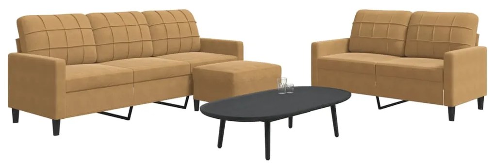 Set Di Divani 3 Pz Con Cuscini Marrone İn Velluto /
