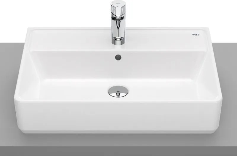 Lavabo da appoggio Domus ROCA rettangolare in ceramica L 60 x H 13 x P 42 cm bianco lucido piletta non inclusa