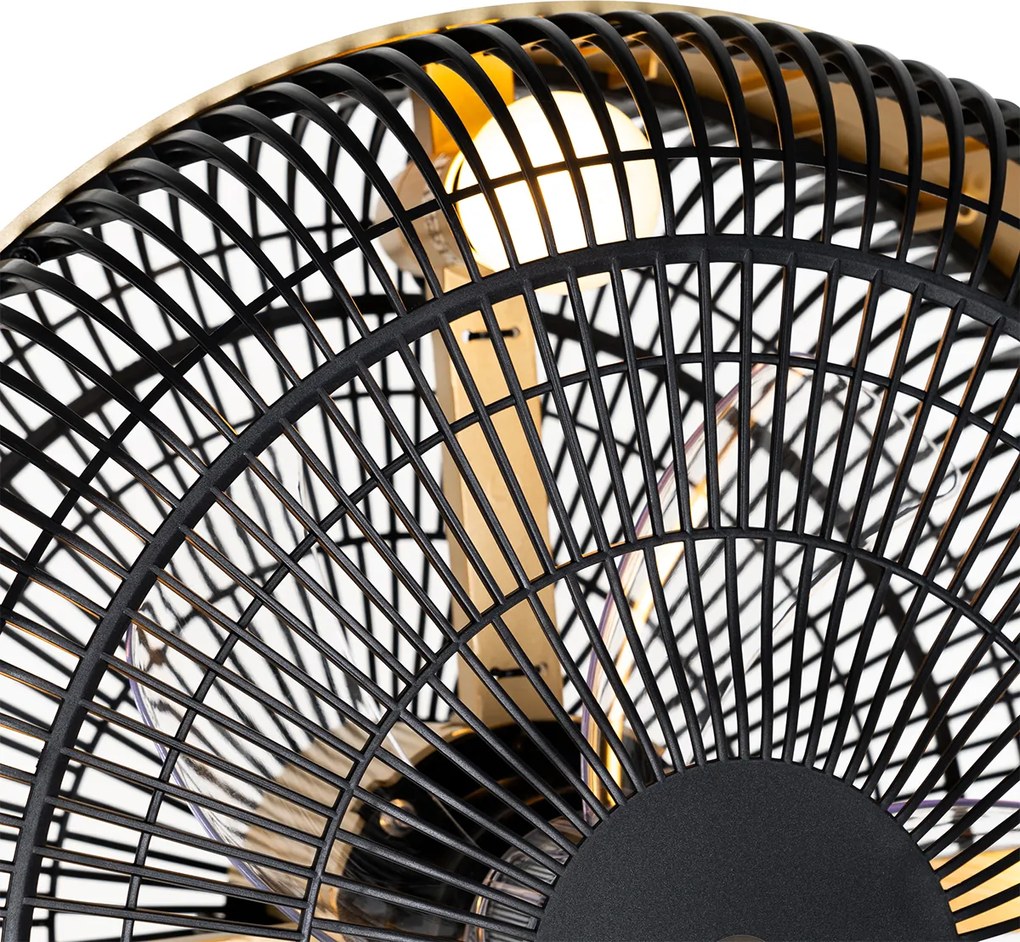 Ventilatore da terra nero con oro 4 luci dimmerabile - Kim