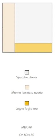 Specchio moderno quadrato 80 cm effetto marmo avorio e foglia oro - KEIRA