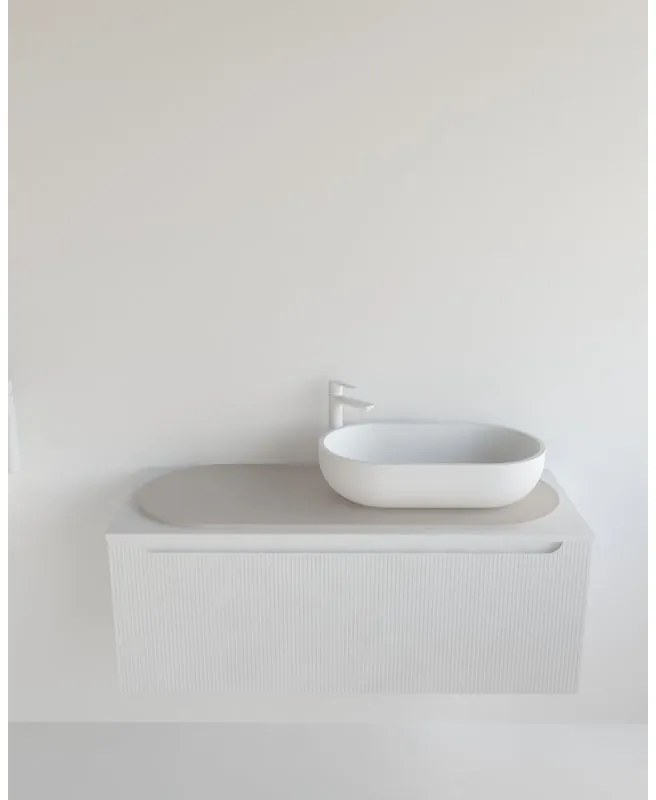 Top per lavabo KIMONO MADERO L 114 x H 2 x P 43 cm grigio chiaro pietra, lucido, con foro sx