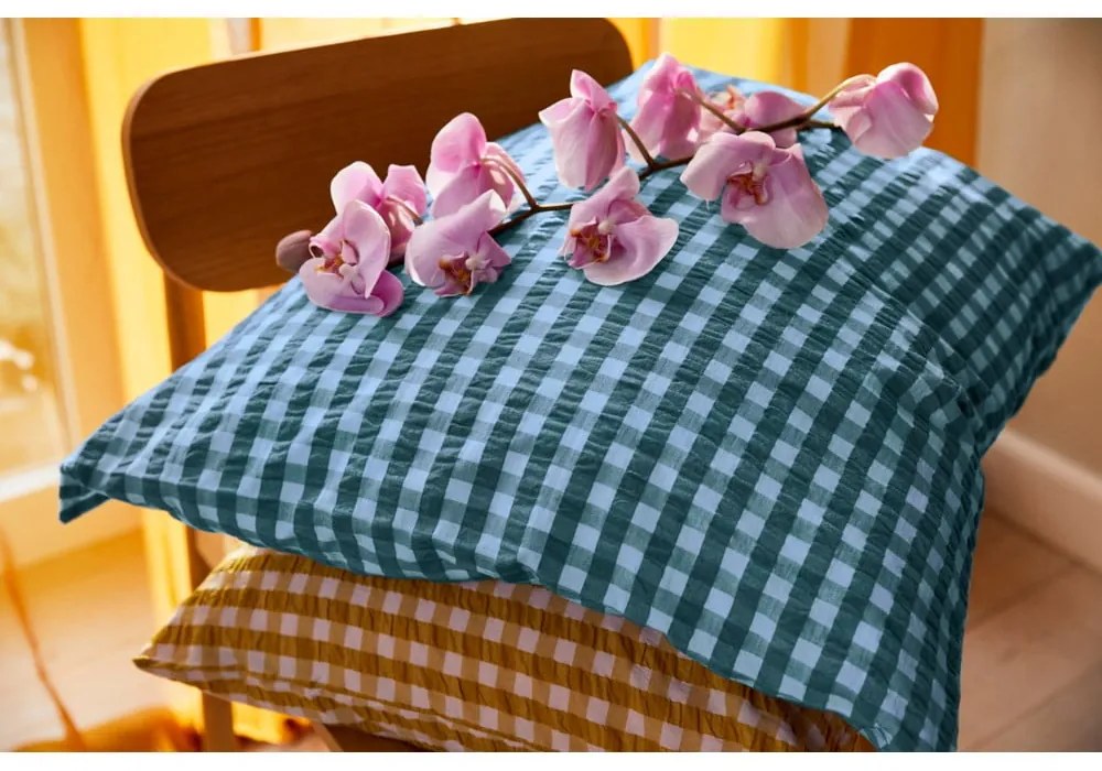 Set copripiumino e federa verde e blu in crêpe per letto singolo 140x200 cm Bæk&amp;Bølge – JUNA