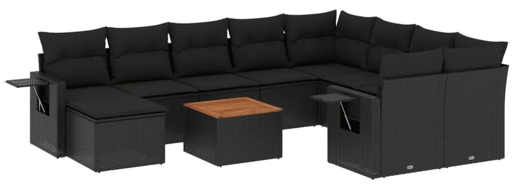 Set divani da giardino 11 pz con cuscini in polyrattan nero