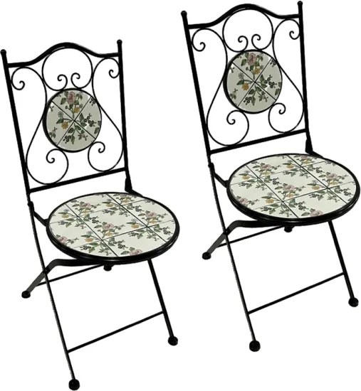 Coppia Di Sedie Pieghevoli In Ferro E Mosaico Da Esterno Flora