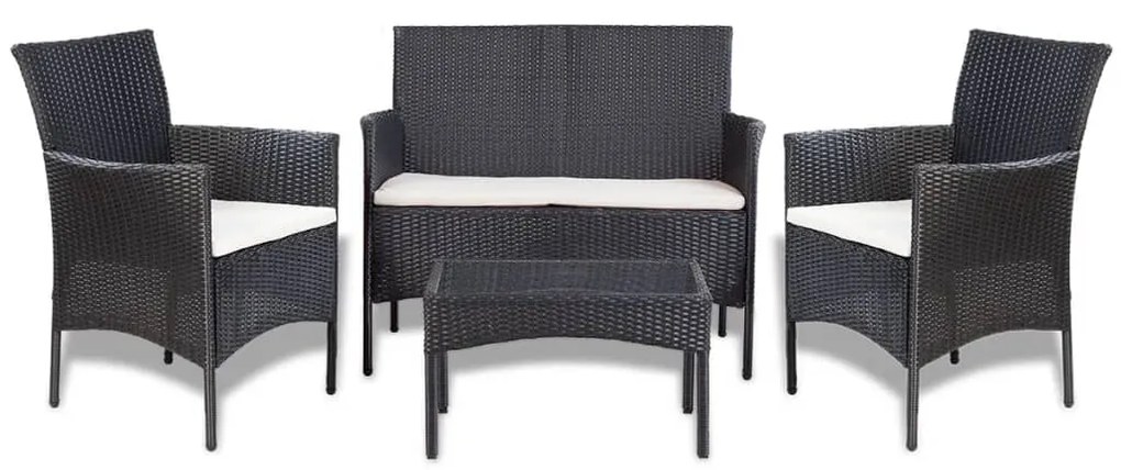 Set divani da giardino 4 pz con cuscini in polyrattan nero