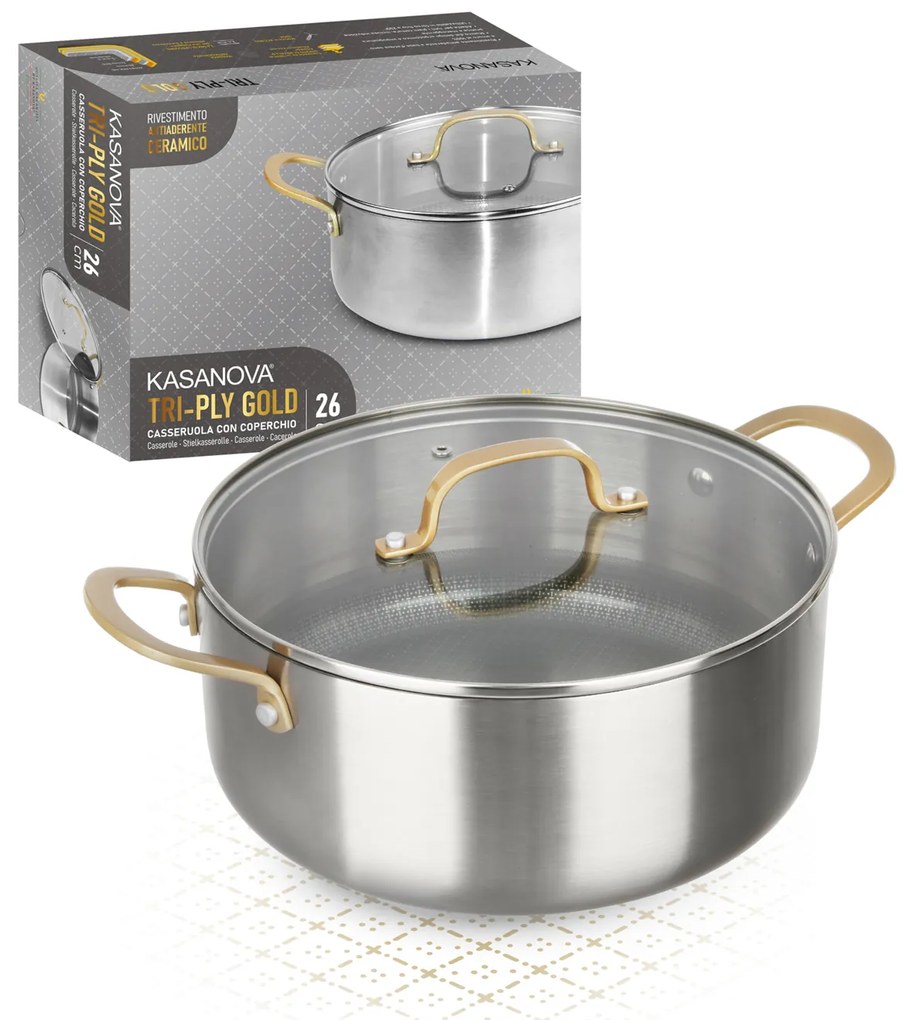 Casseruola 26 cm triplo strato Tri Ply - Gold con coperchio