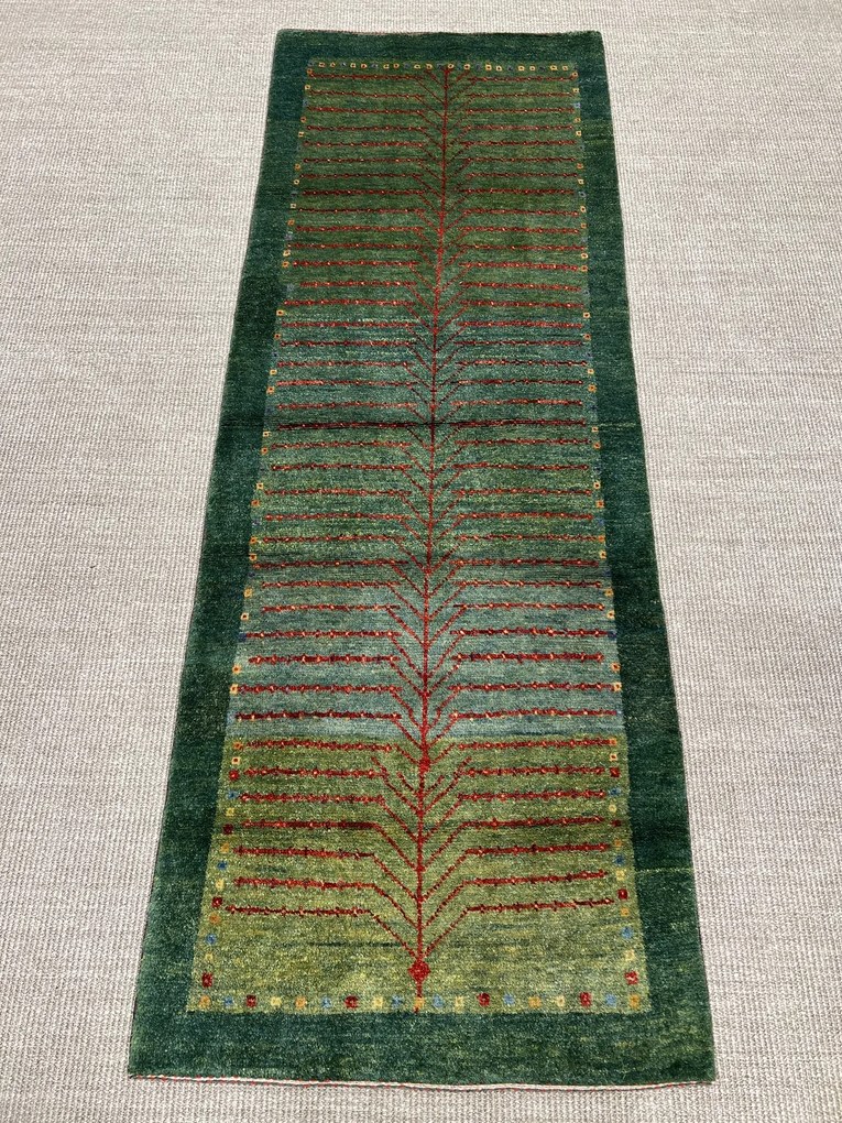 Gabbeh Tappeto 80x210 Verde (Iran) Annodato A Mano