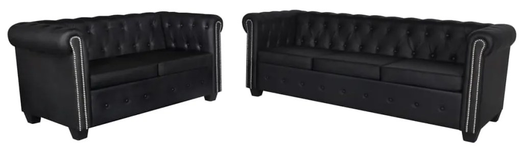 Divani chesterfield a 2 posti e a 3 posti in similpelle nero