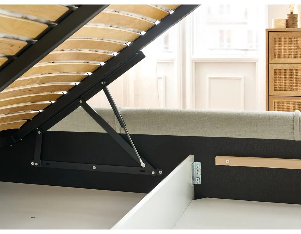 Letto matrimoniale imbottito beige con contenitore con griglia 180x200 cm Vernon - Bobochic Paris