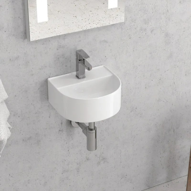 Mini lavabo design semicircolare in ceramica bianca | Litos-MK62 - KAMALU