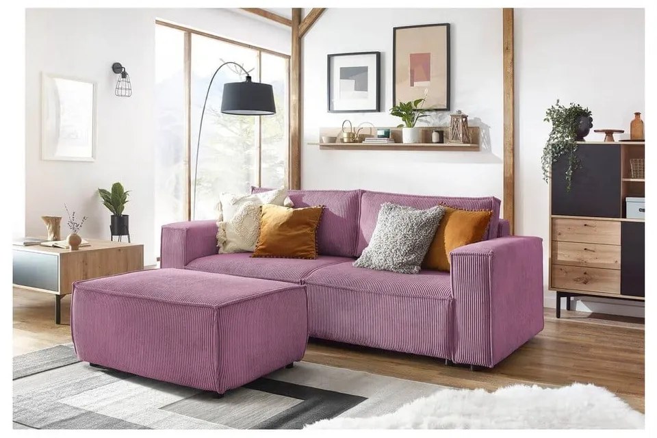 Divano letto in velluto a coste rosa 245 cm Nihad - Bobochic Paris