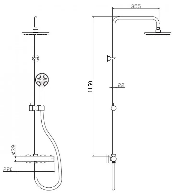 New Line Colonna Doccia 115 Cm Con Miscelatore Termostatico Soffione 20 Cm E Doccetta Con Flessibile 150 Cm Cromo