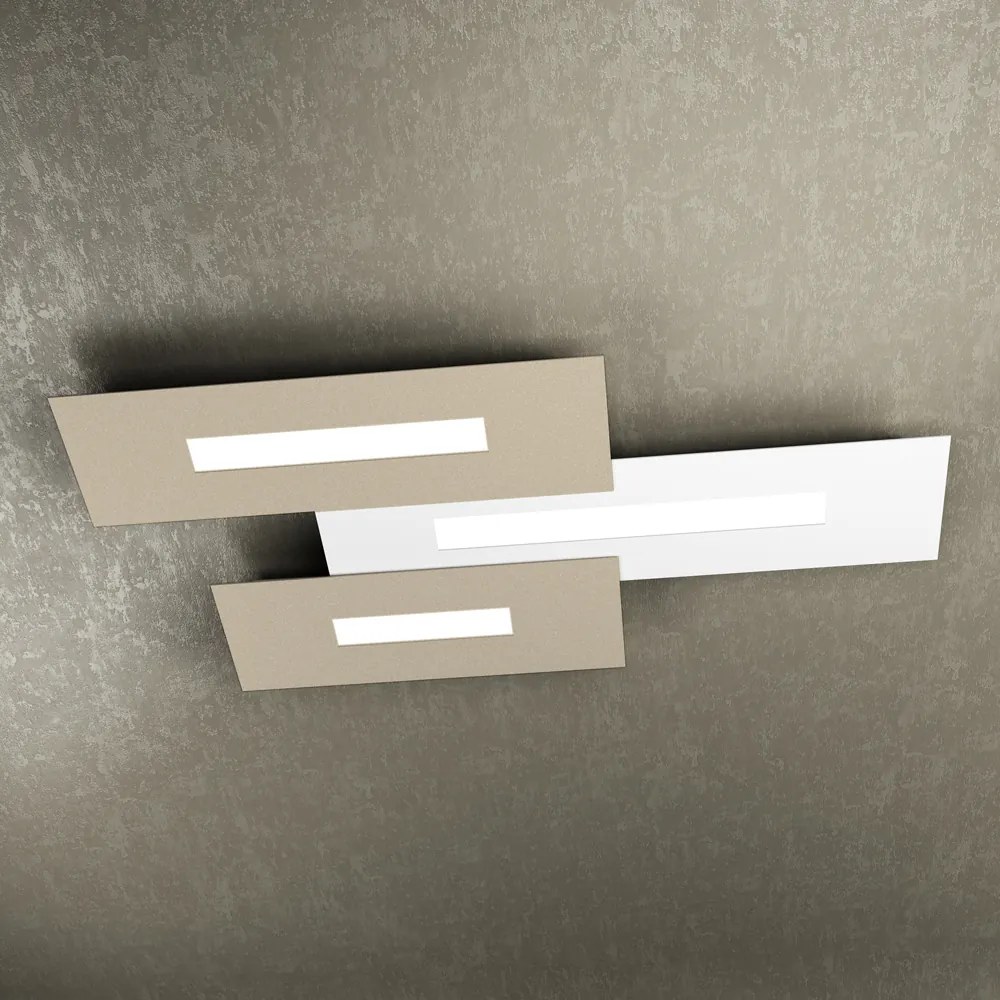 Plafoniera Moderna Rett. 3 Moduli Wally Metallo Bianco E Sabbia 3 Luci 2G11 80Cm