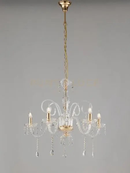 Lampadario monalisa oro e trasparente 5 luci attacco e14 70x145cm