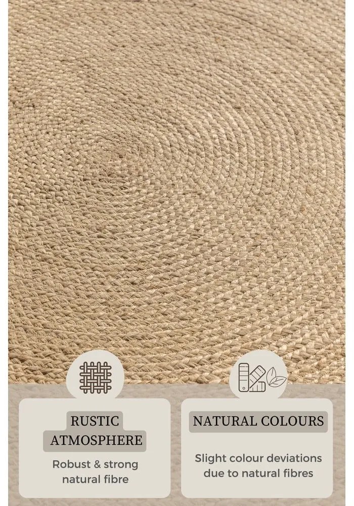 Tappeto rotondo avorio in iuta reversibile ø 100 cm Braided – Hanse Home