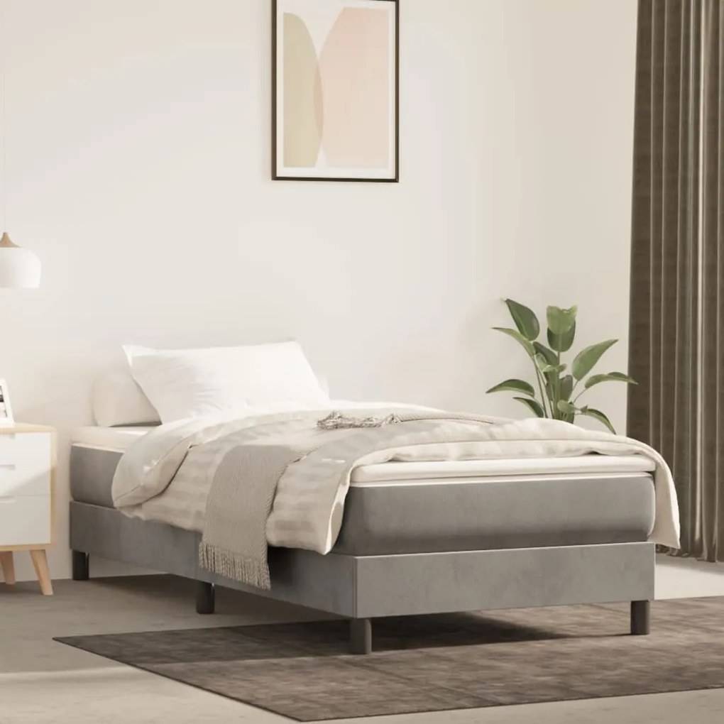 Materasso A Molle Grigio Chiaro 90x200x20 Cm İn Velluto /
