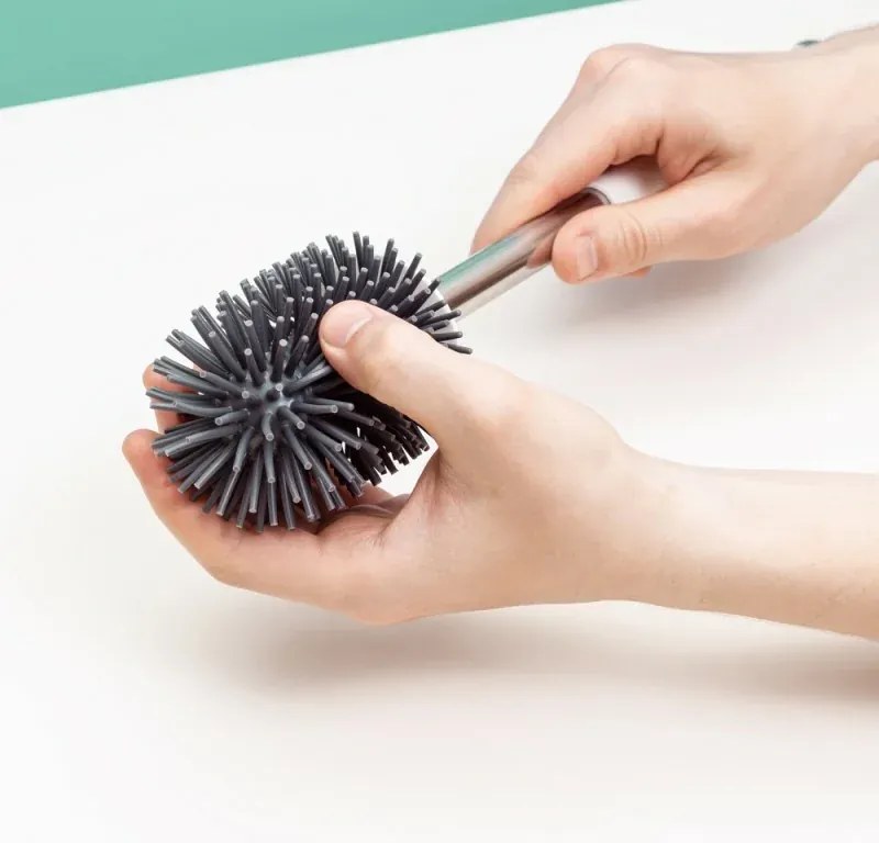 Portascopino da appoggio bianco e grigio con setole in silicone