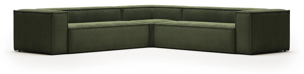 Kave Home - Divano ad angolo Blok 6 posti a coste spesso verde 320 x 320 cm