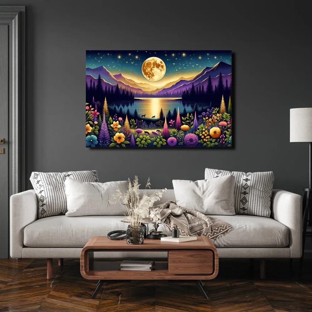 Quadro su tela – Paesaggio romantico con luna piena