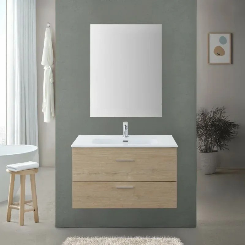 Mobile bagno sospeso 80 cm rovere dolomite con 2 cassettoni soft-close Desya